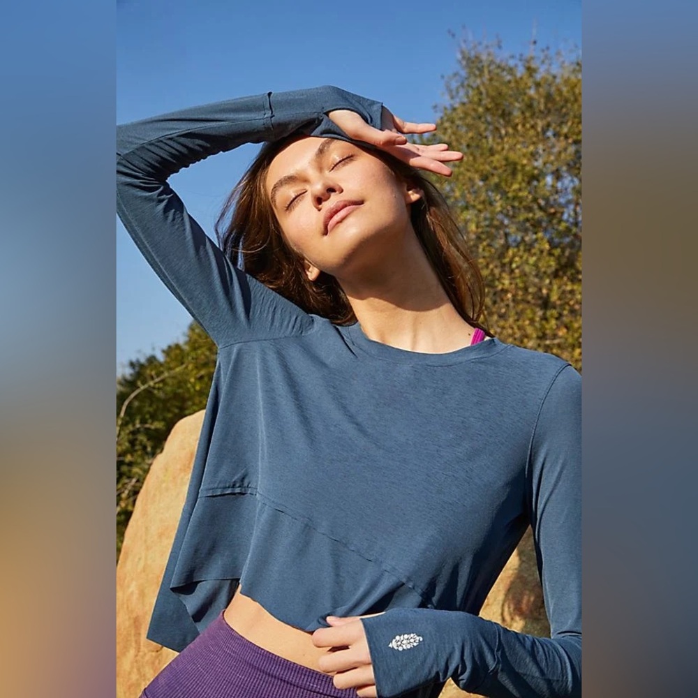 FP Movement by Free People Slate Blue Long Sleeve Crop Top